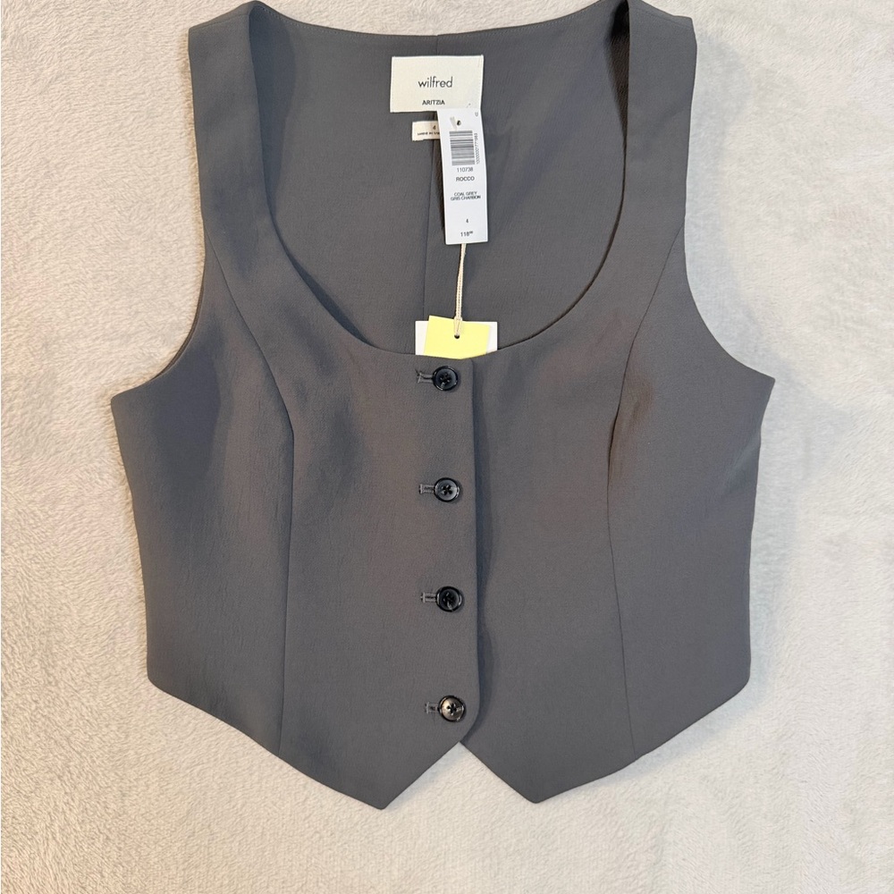 Aritzia Wilfred Sleeveless Button Front Vest in Charcoal Gray